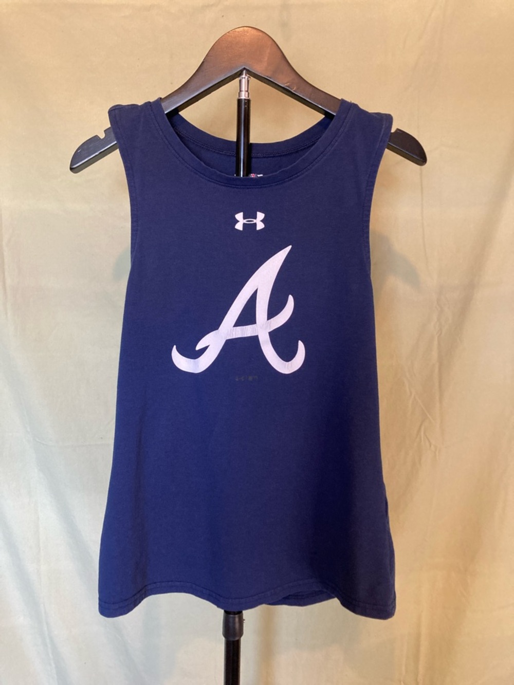 Under Armour Women’s Navy Atlanta A-Logo Tank w/unique shoulder & back design, S